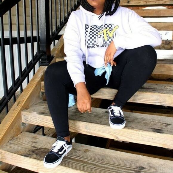 Forever 21 Plus Light Purple Checkered MTV Cropped Hoodie 3X - Picture 3 of 8